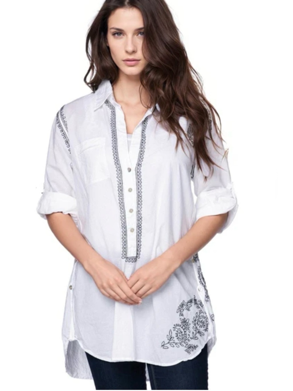 Subtle Luxury Black Embroidered 100% White Cotton Tunic